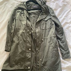 Badgley Mischka utility coat in olive.